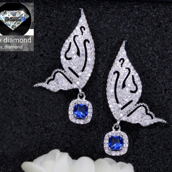 Crystals Blue Butterfly Earrings - Picture 1 of 5